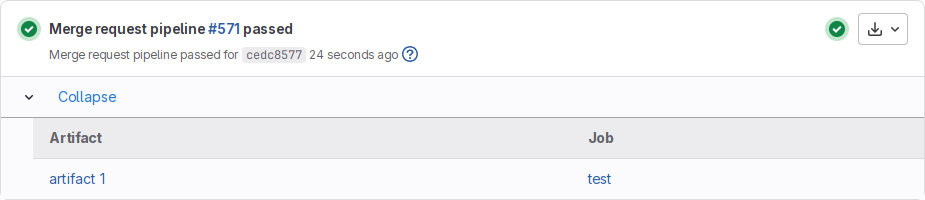A merge request widget that links to exposed artifacts.